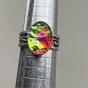New Dichroic Acrylic Silver Overlay Band Ring Size 6.25 - 6.5